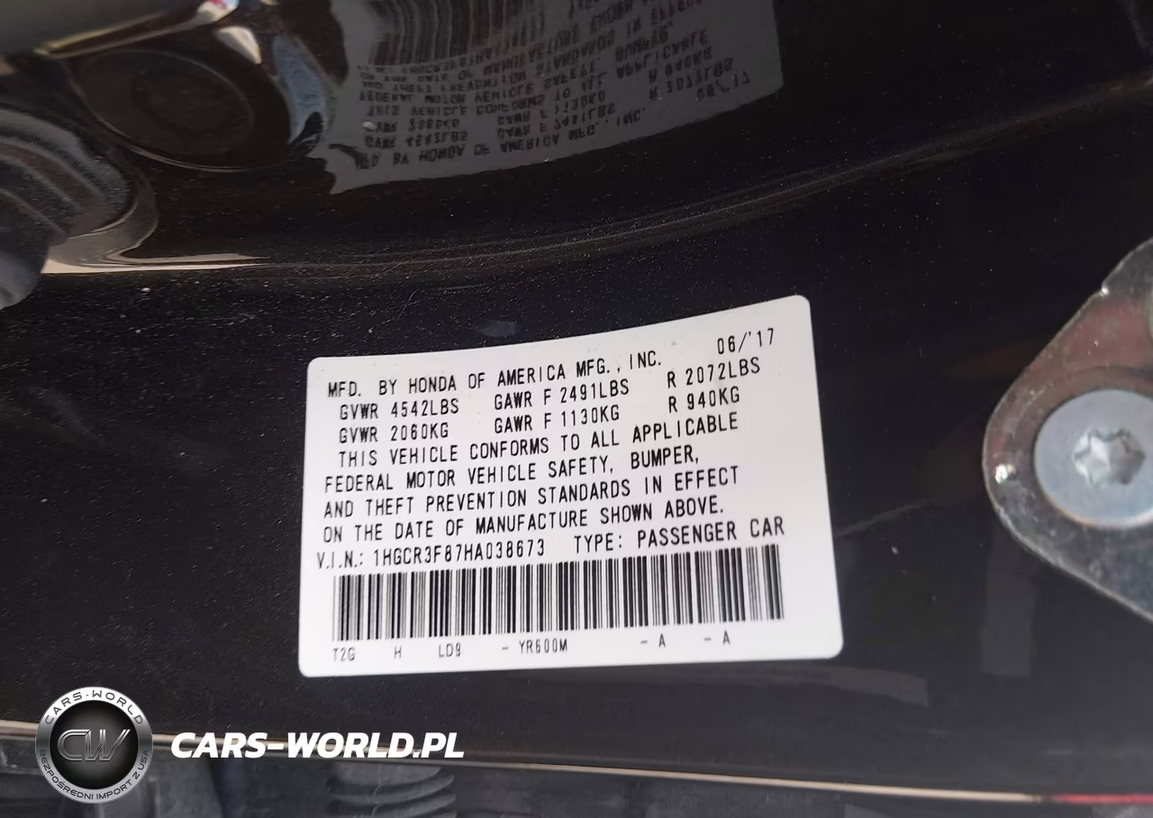 2017 Honda Accord Ex-L V6 VIN:1HGCR3F87HA038673 - 9