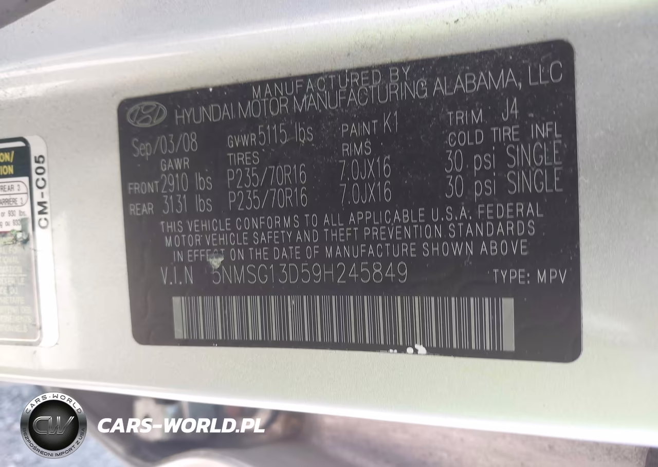 2009 Hyundai Santa Fe Gls VIN:5NMSG13D59H245849 - 9