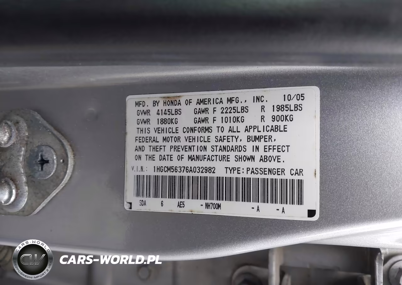 2006 Honda Accord 2.4 Se VIN:1HGCM56376A032982 - 9
