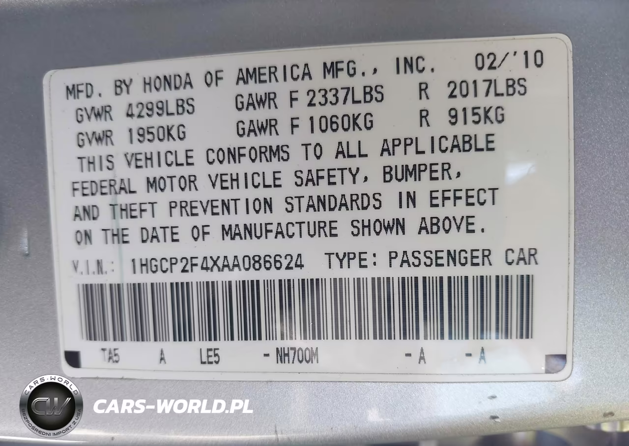 2010 Honda Accord 2.4 Lx-P VIN:1HGCP2F4XAA086624 - 9