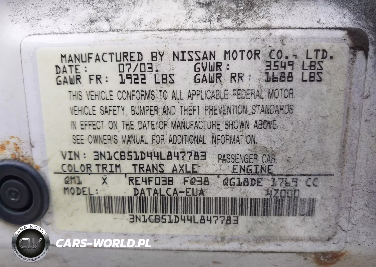 2004 Nissan Sentra 1.8 VIN:3N1CB51D44L847783 - 9