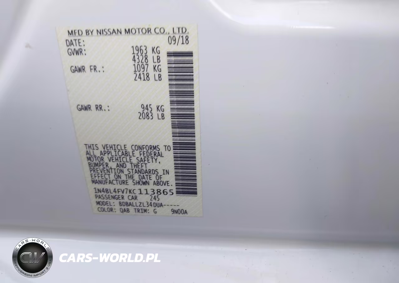 2019 Nissan Altima 2.5 Platinum VIN:1N4BL4FV7KC113865 - 9