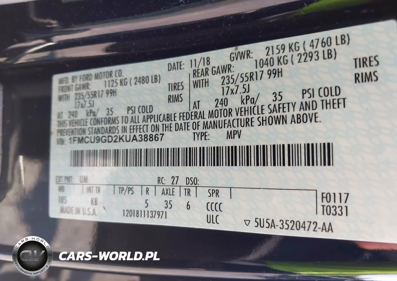 2019 Ford Escape Se VIN:1FMCU9GD2KUA38867 - 9