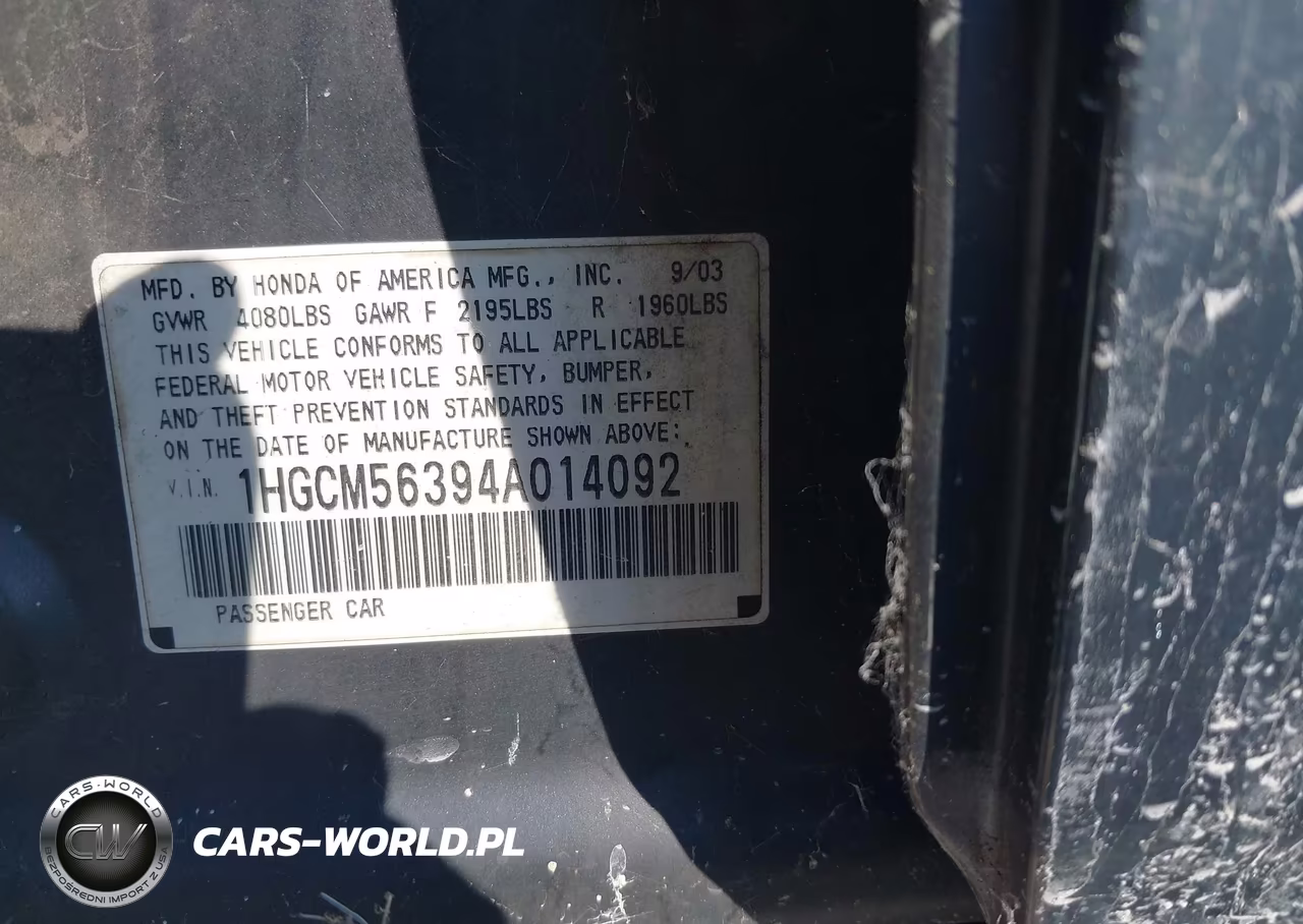 2004 Honda Accord 2.4 Lx VIN:1HGCM56394A014092 - 9