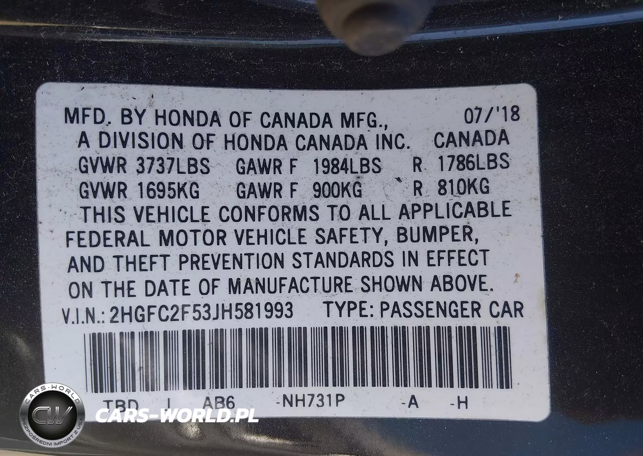 2018 Honda Civic Lx VIN:2HGFC2F53JH581993 - 9