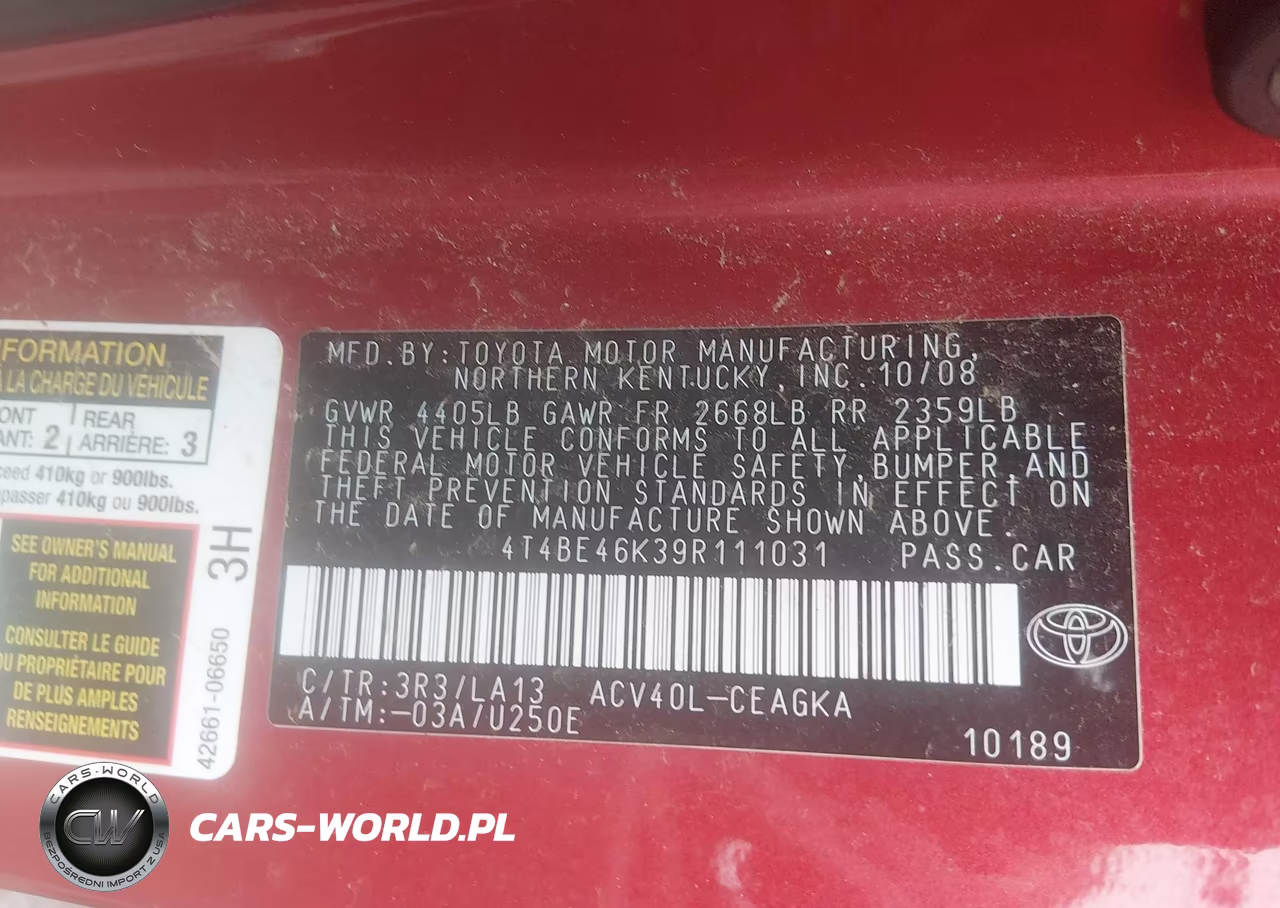 2009 Toyota Camry Xle VIN:4T4BE46K39R111031 - 9