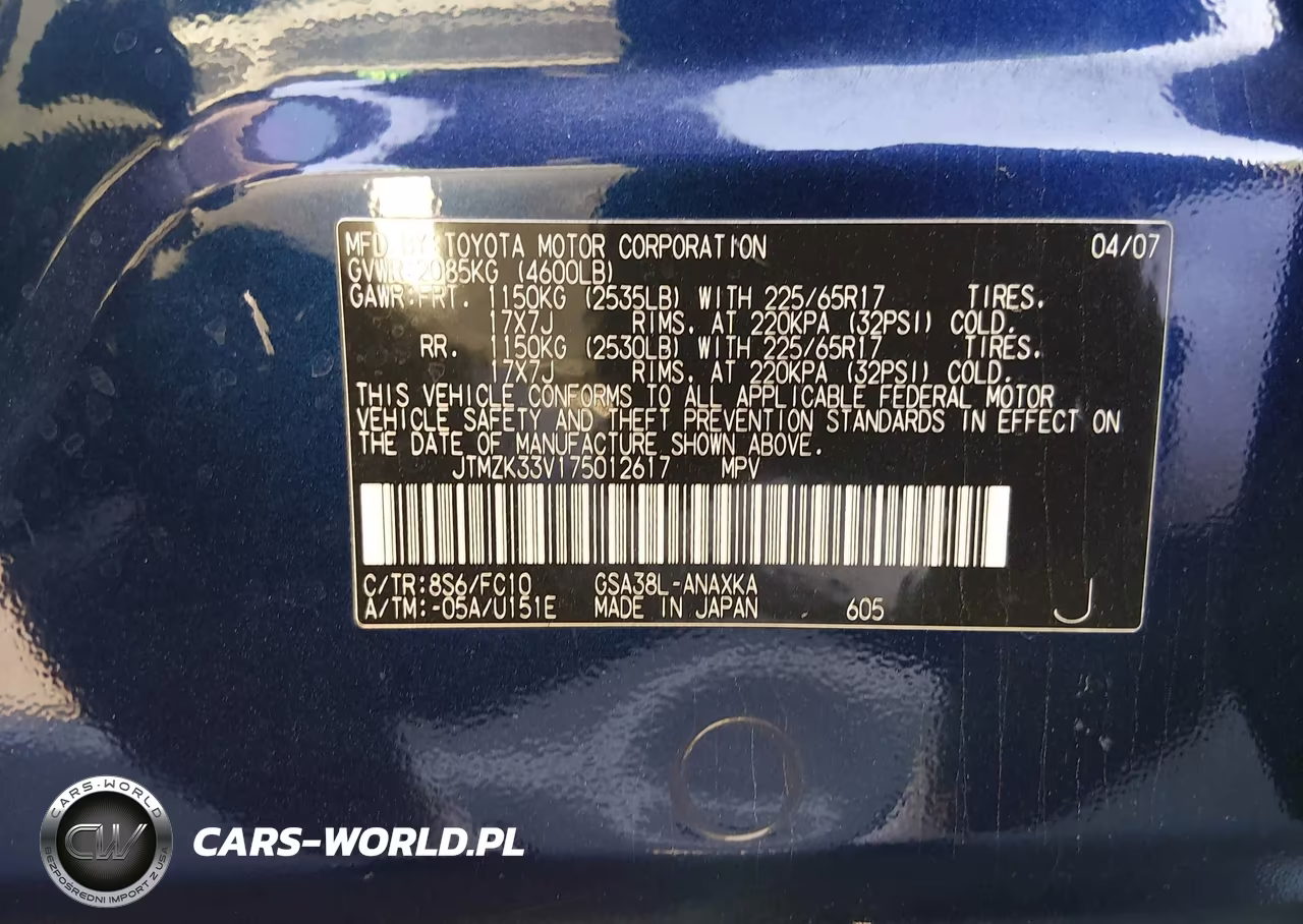 2007 Toyota Rav4 Base V6 VIN:JTMZK33V175012617 - 9