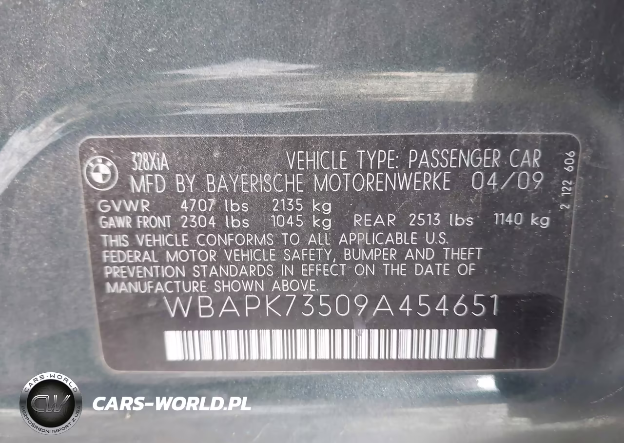 2009 BMW 328I xDrive VIN:WBAPK73509A454651 - 9
