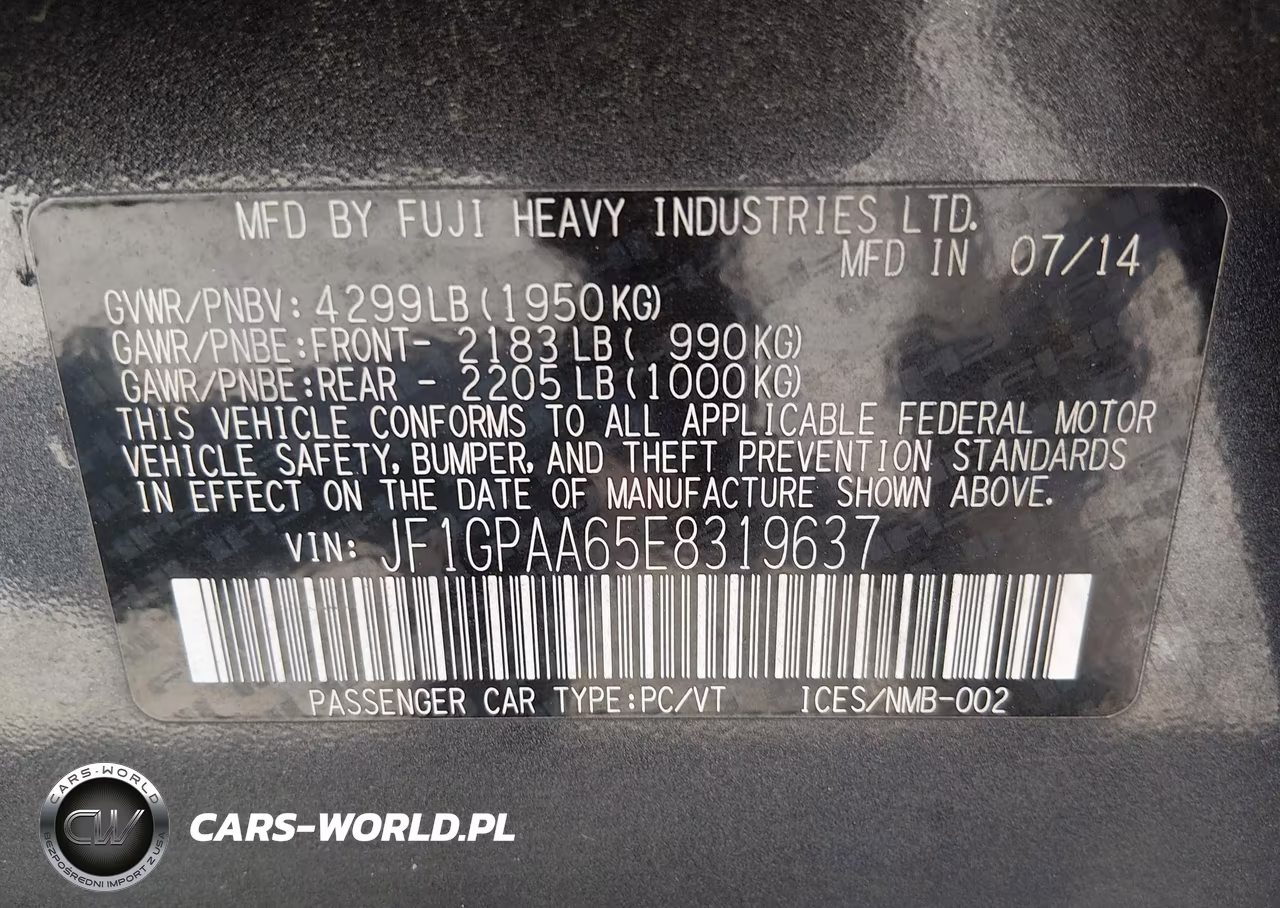 2014 Subaru Impreza 2.0I VIN:JF1GPAA65E8319637 - 9