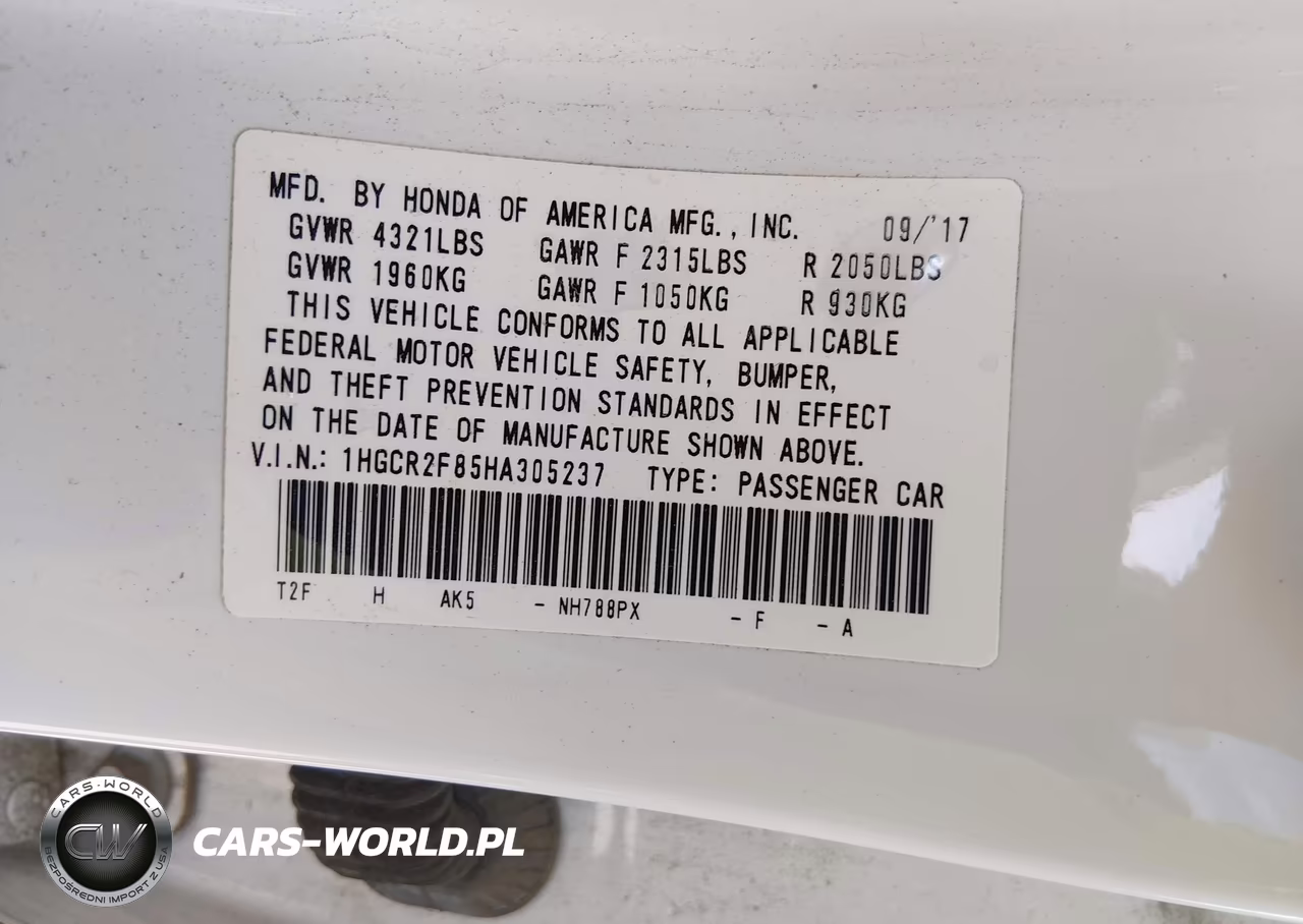 2017 Honda Accord Ex-L VIN:1HGCR2F85HA305237 - 9