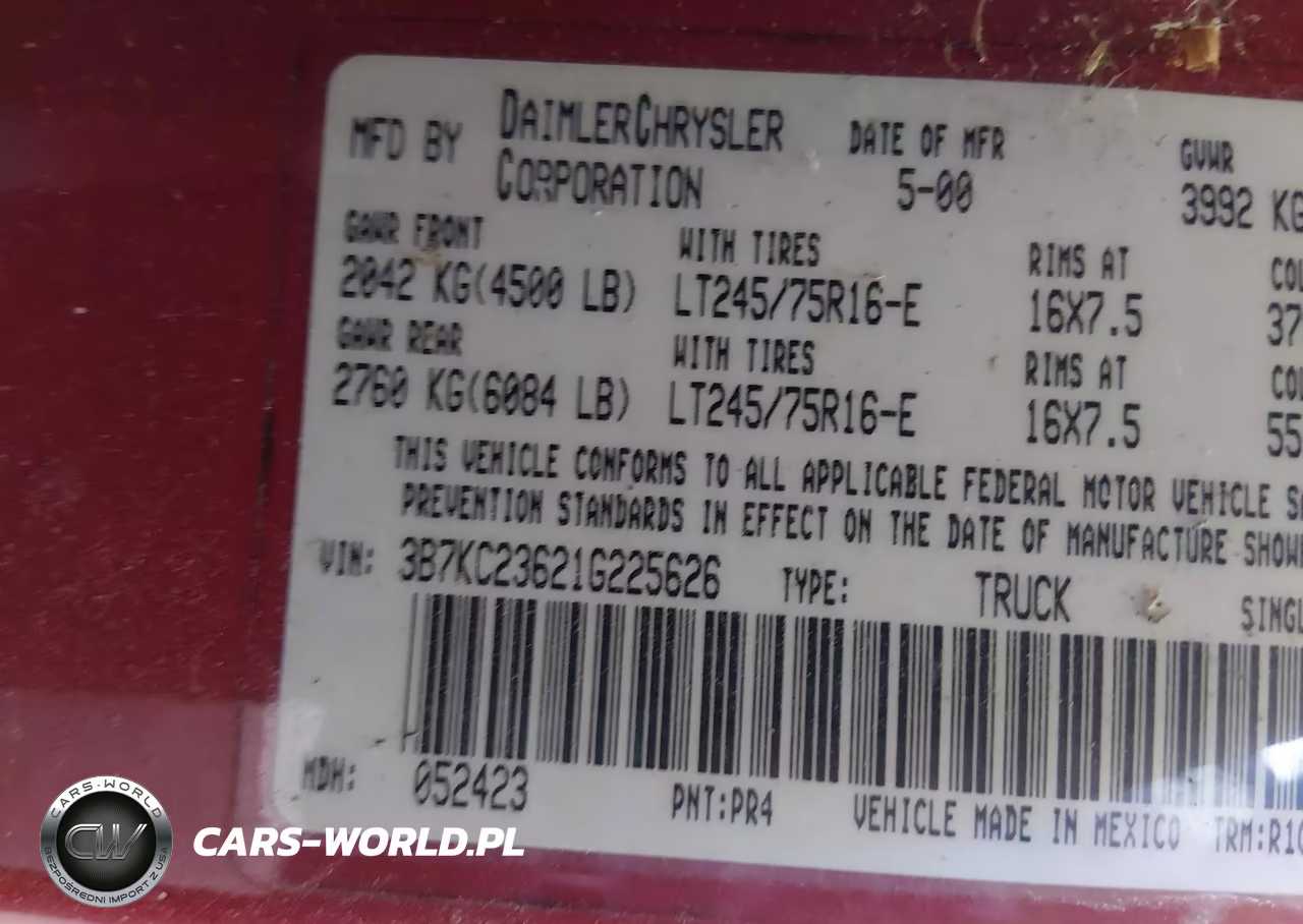 2001 Dodge Ram 2500 St VIN:3B7KC23621G225626 - 9