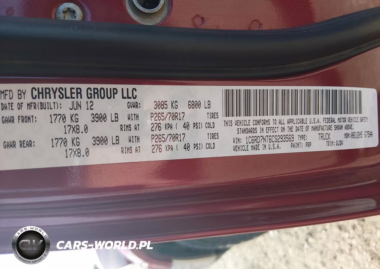 2012 Ram 1500 Laramie VIN:1C6RD7NT6CS293569 - 9