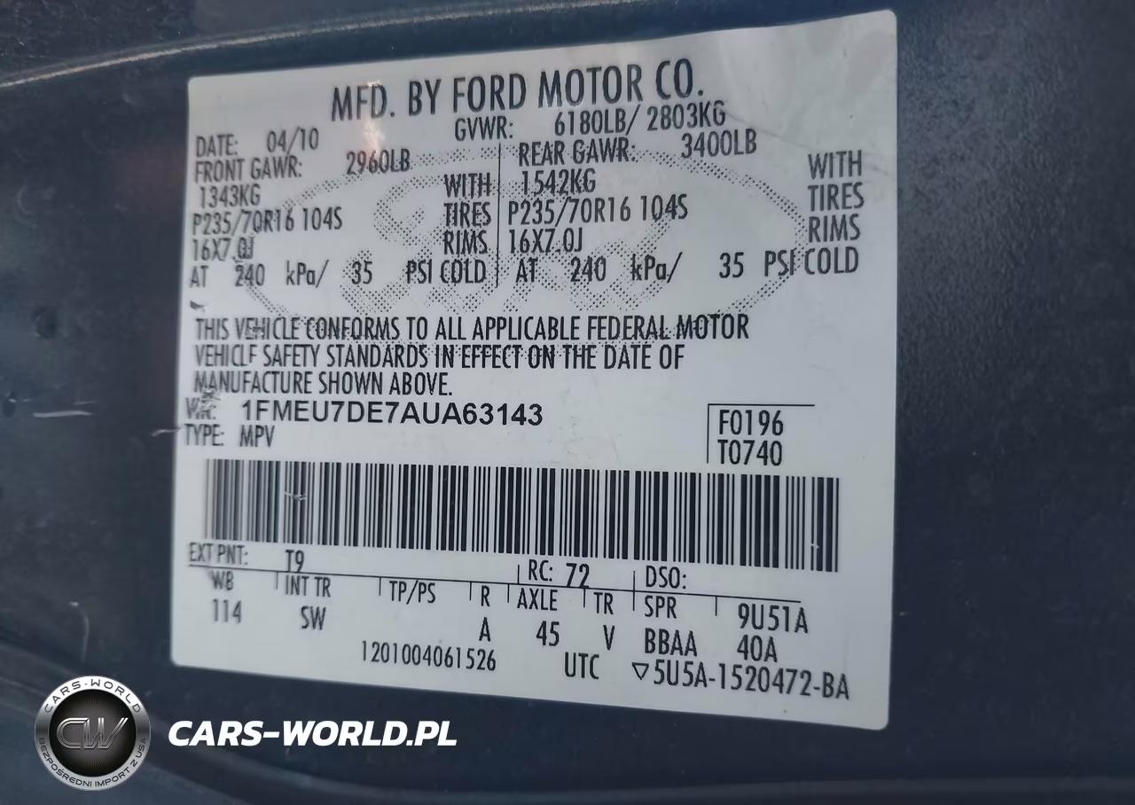 2010 Ford Explorer Xlt VIN:1FMEU7DE7AUA63143 - 9