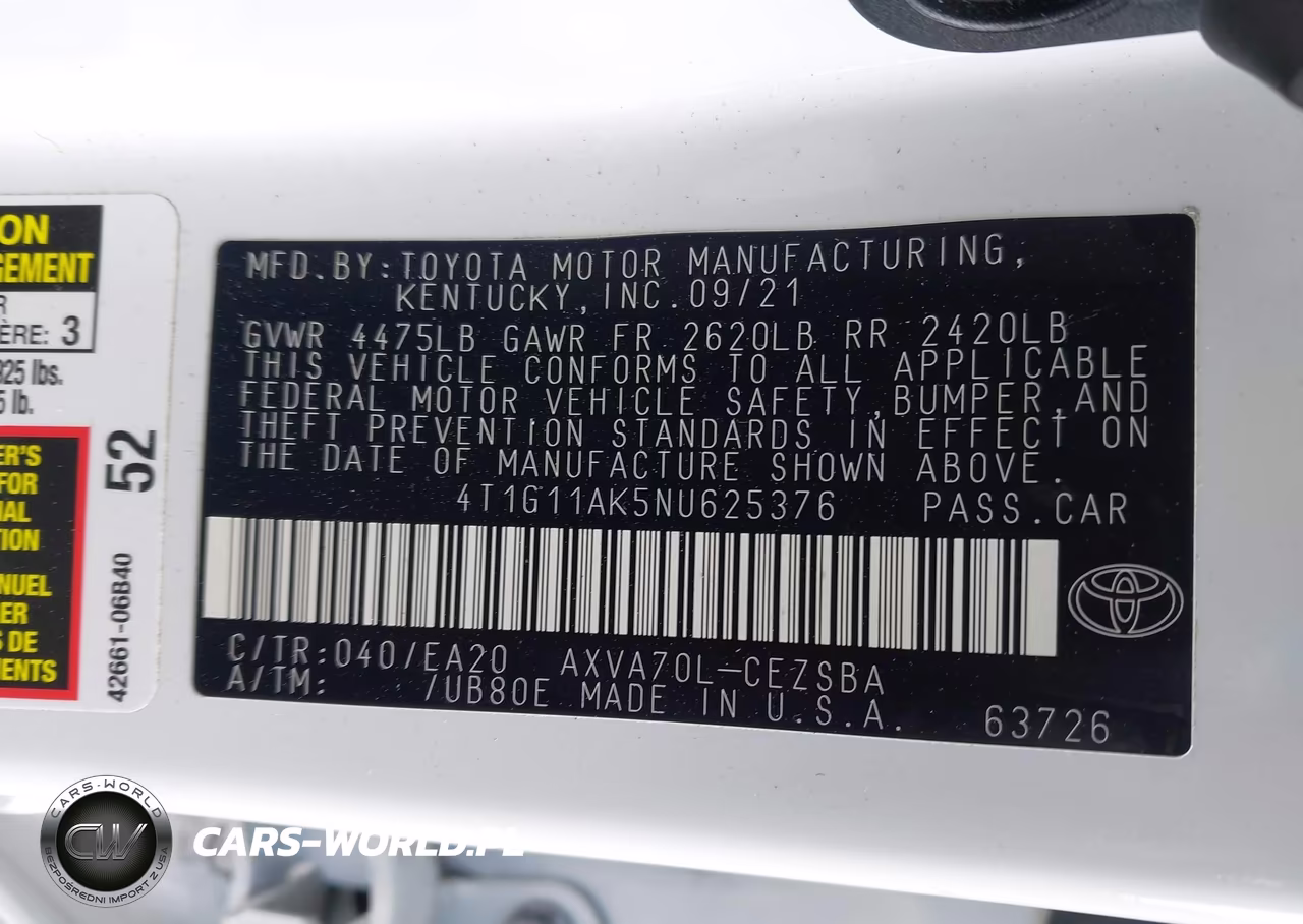 2022 Toyota Camry Se VIN:4T1G11AK5NU625376 - 9