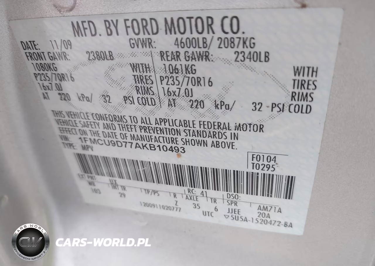 2010 Ford Escape Xlt VIN:1FMCU9D77AKB10493 - 9
