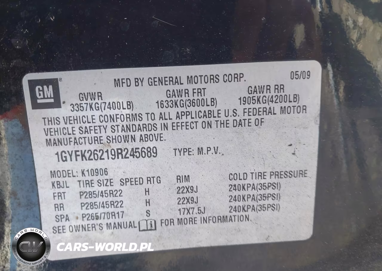 2009 Cadillac Escalade Esv Standard VIN:1GYFK26219R245689 - 9