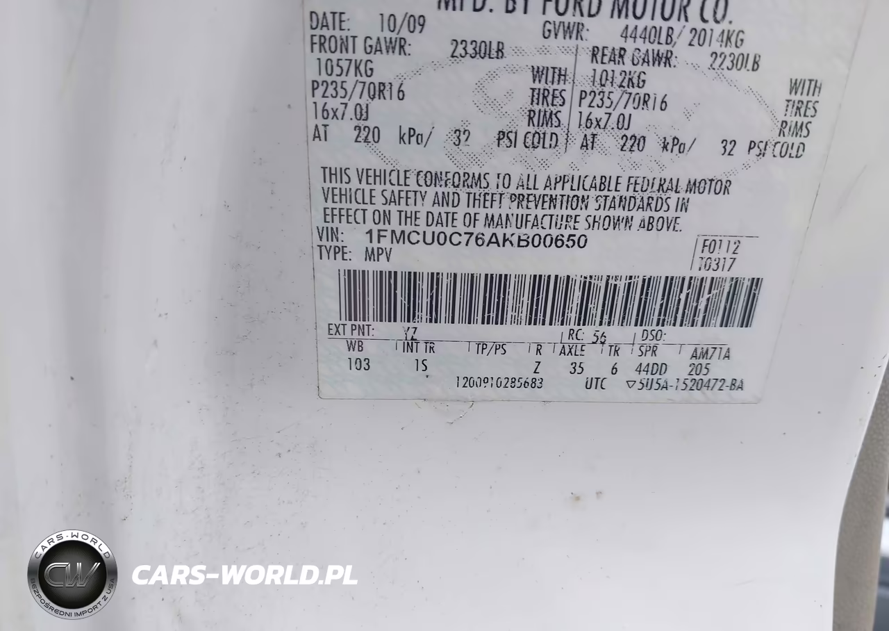2010 Ford Escape Xls VIN:1FMCU0C76AKB00650 - 9