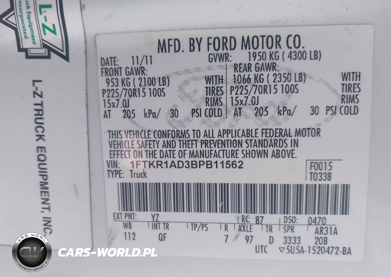 2011 Ford Ranger Xl VIN:1FTKR1AD3BPB11562 - 9