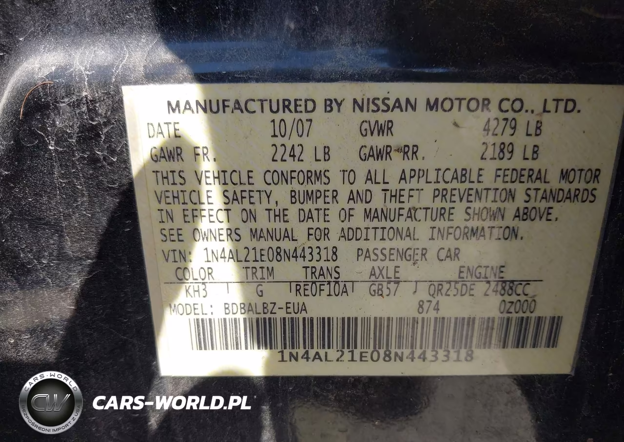 2008 Nissan Altima 2.5 S VIN:1N4AL21E08N443318 - 9