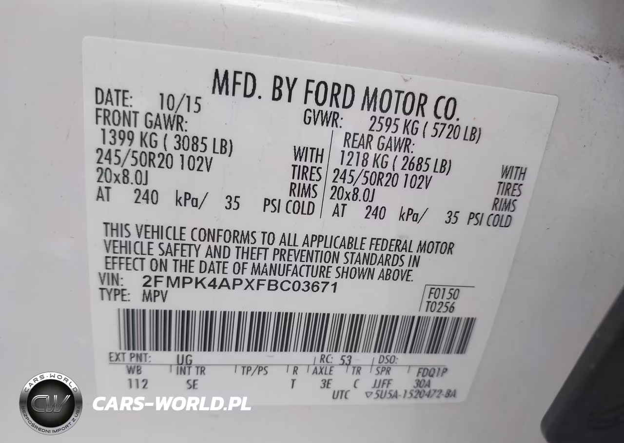 2015 Ford Edge Sport VIN:2FMPK4APXFBC03671 - 9