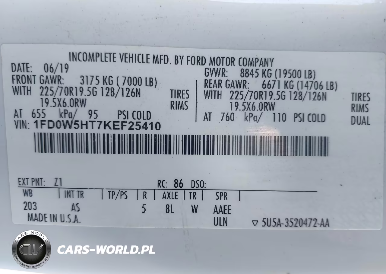 2019 Ford F-550 Chassis Xl VIN:1FD0W5HT7KEF25410 - 8