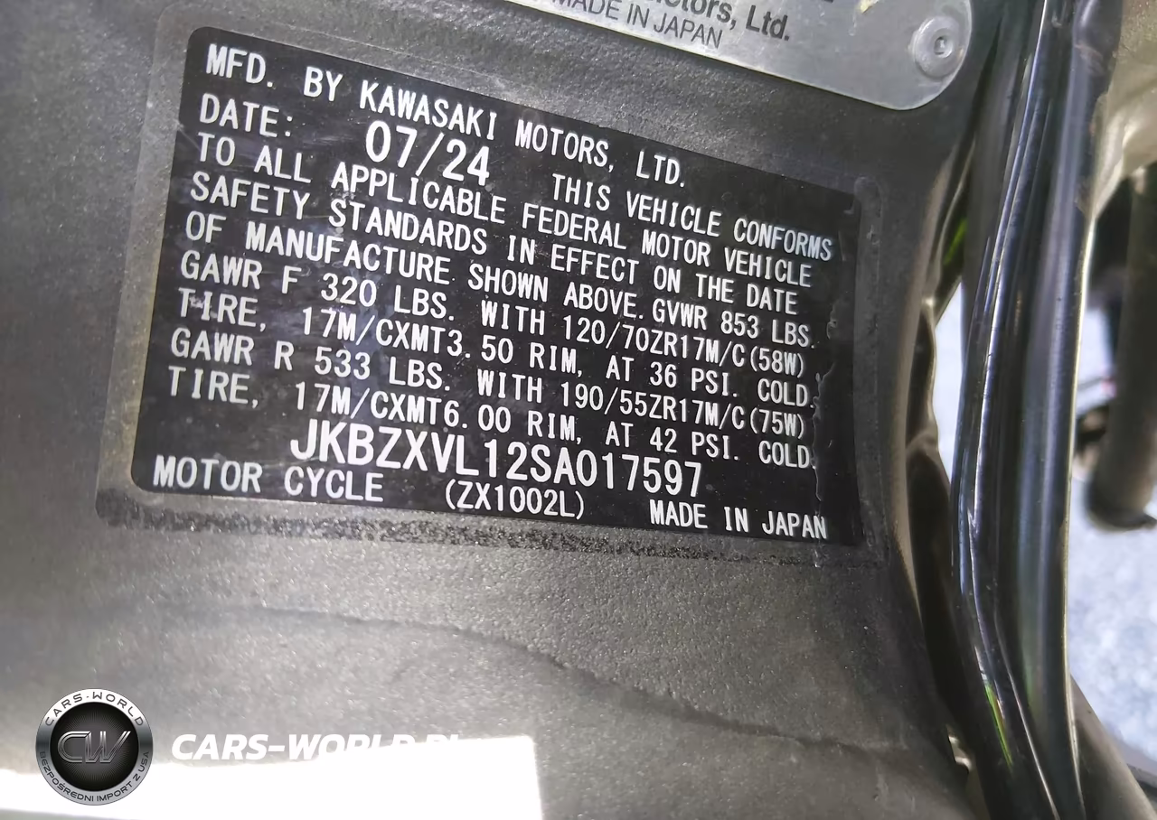 2025 Kawasaki Zx1002 L VIN:JKBZXVL12SA017597 - 10