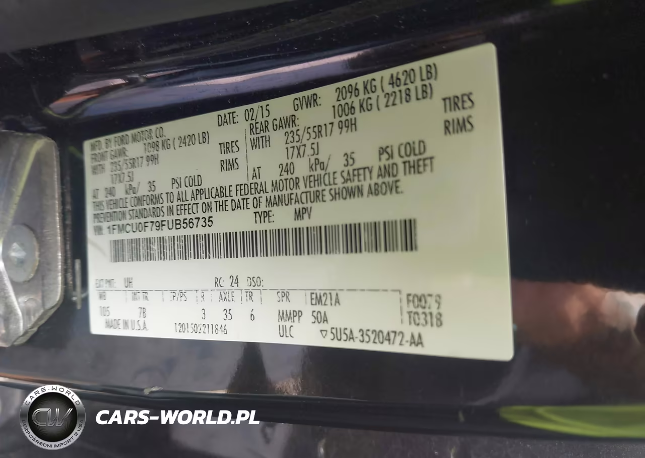 2015 Ford Escape S VIN:1FMCU0F79FUB56735 - 9