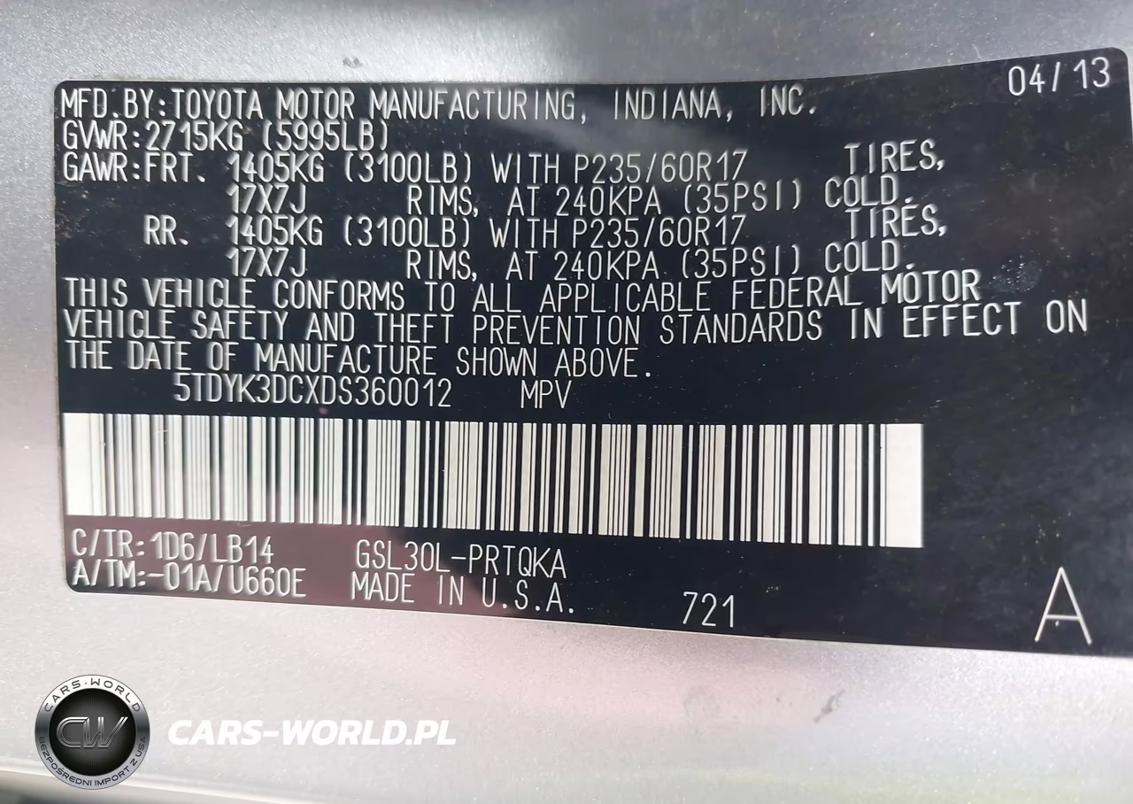 2013 Toyota Sienna Xle V6 8 Passenger VIN:5TDYK3DCXDS360012 - 9