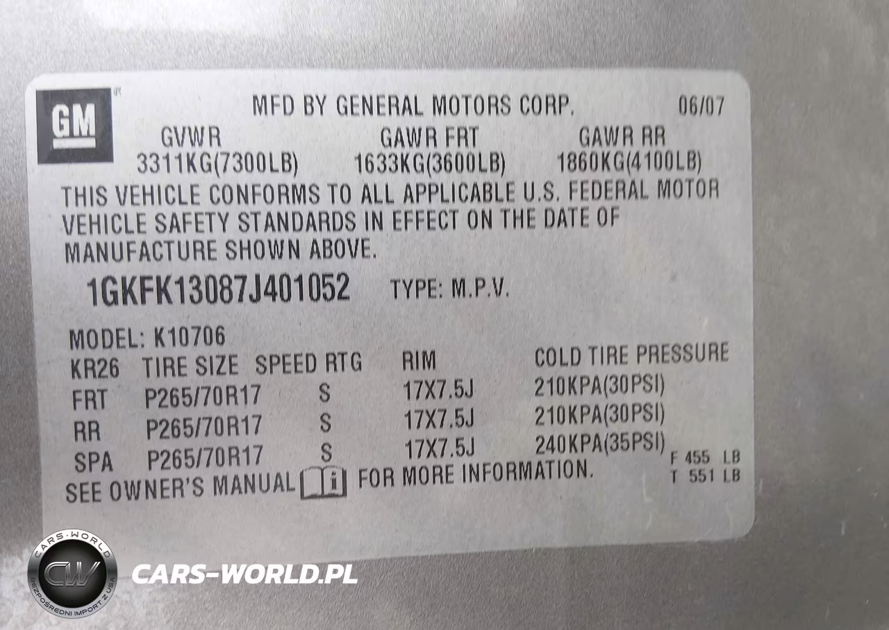 2007 GMC Yukon Slt VIN:1GKFK13087J401052 - 9