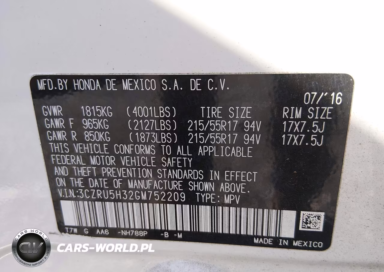 2016 Honda Hr-V Lx VIN:3CZRU5H32GM752209 - 9
