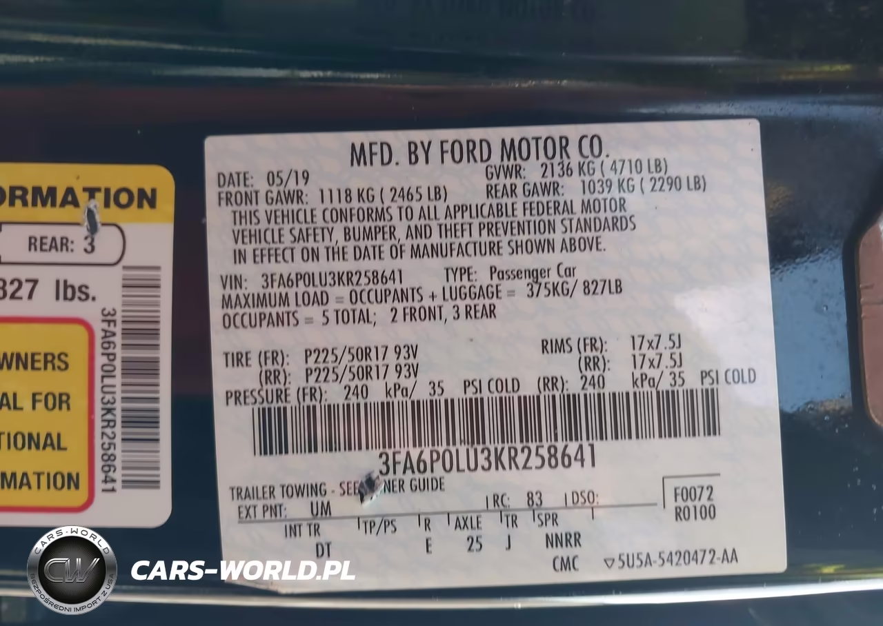 2019 Ford Fusion Hybrid Se VIN:3FA6P0LU3KR258641 - 9