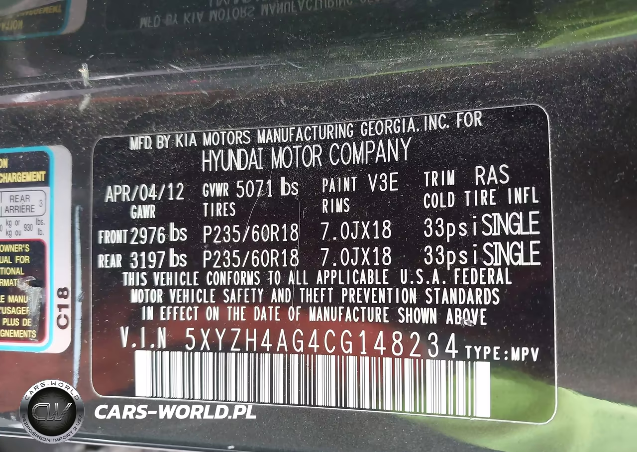 2012 Hyundai Santa Fe Se VIN:5XYZH4AG4CG148234 - 9