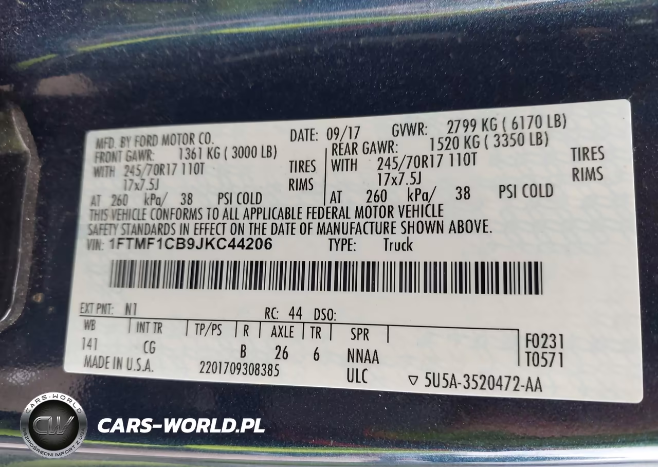 2018 Ford F-150 Xl VIN:1FTMF1CB9JKC44206 - 9