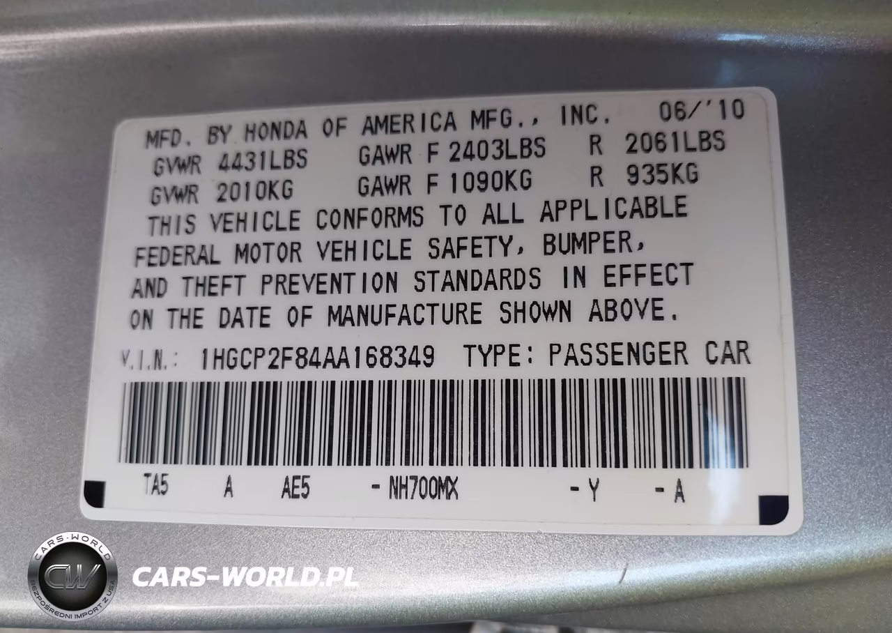 2010 Honda Accord 2.4 Ex-L VIN:1HGCP2F84AA168349 - 9