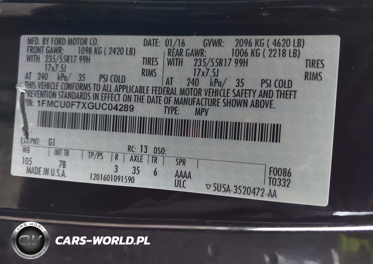 2016 Ford Escape S VIN:1FMCU0F7XGUC04289 - 9