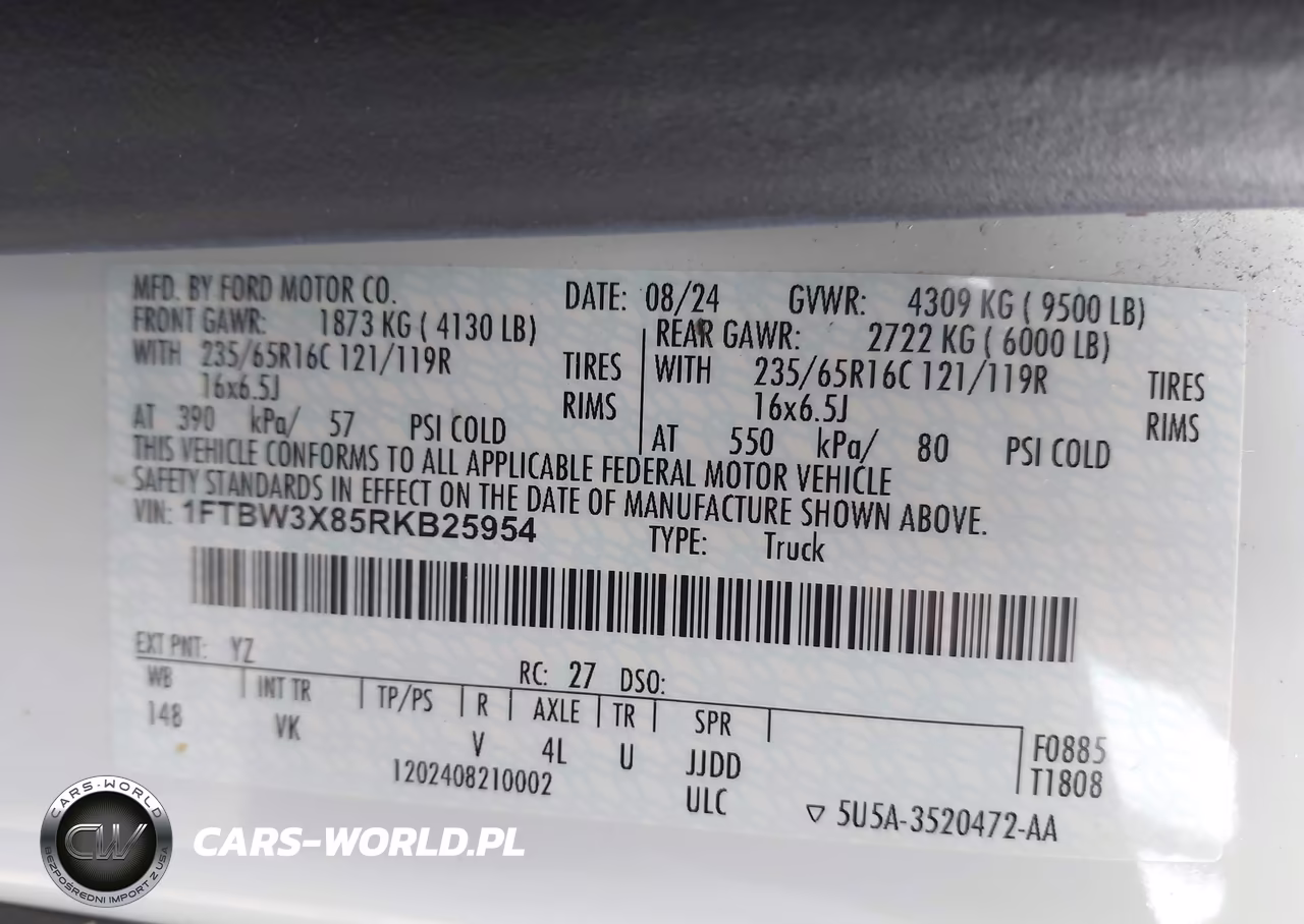 2024 Ford Transit-350 Cargo Van VIN:1FTBW3X85RKB25954 - 9