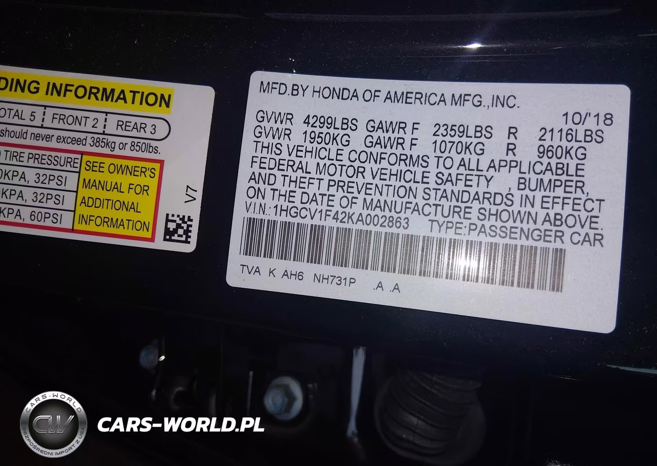 2019 Honda Accord Ex VIN:1HGCV1F42KA002863 - 9