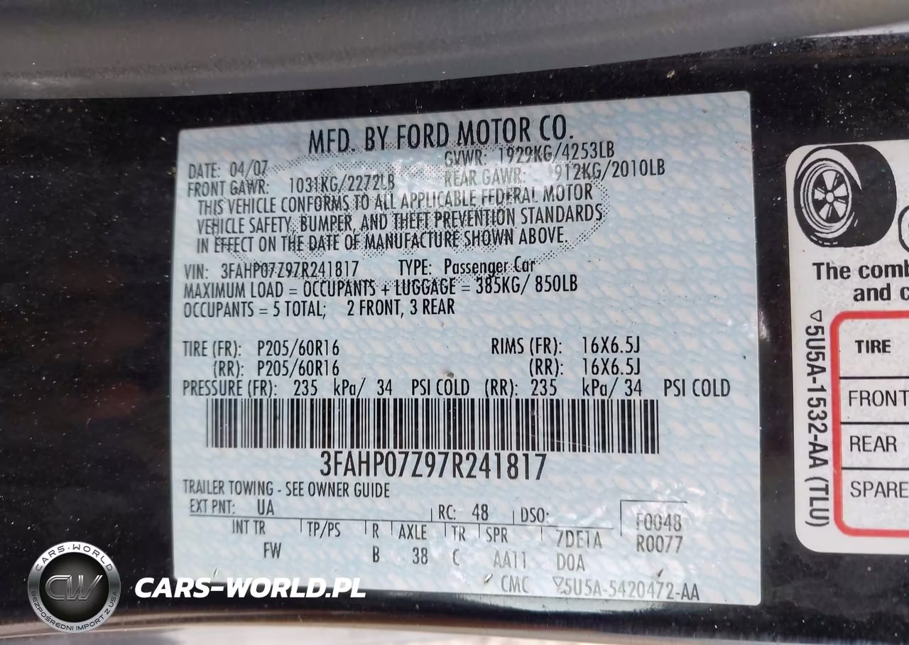2007 Ford Fusion Se VIN:3FAHP07Z97R241817 - 9