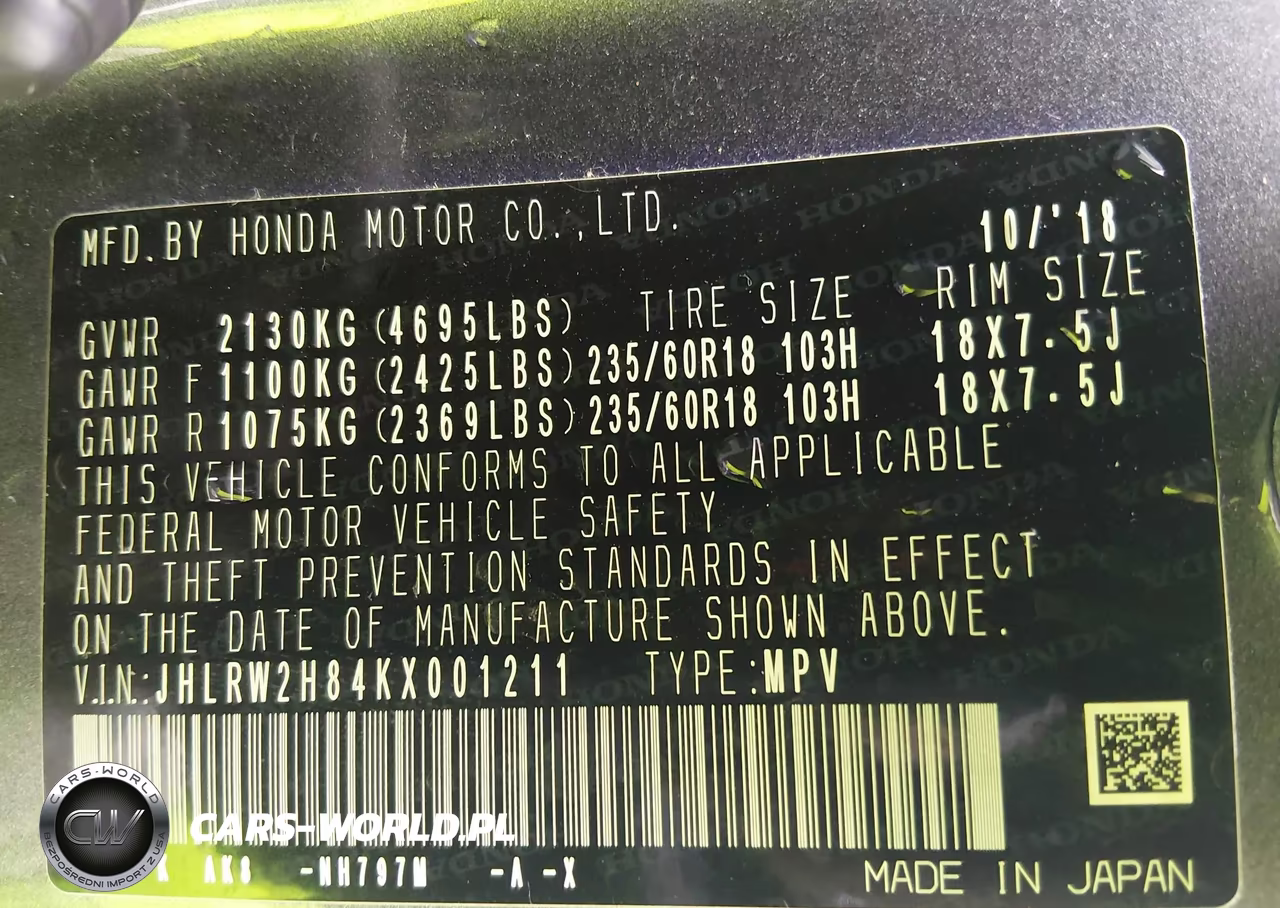 2019 Honda Cr-V Ex-L VIN:JHLRW2H84KX001211 - 7