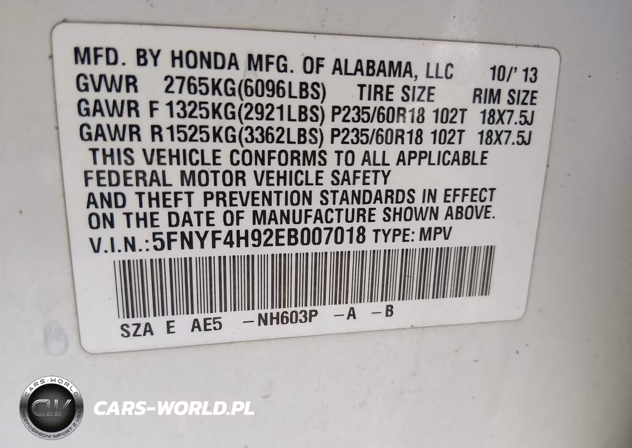 2014 Honda Pilot Touring VIN:5FNYF4H92EB007018 - 9