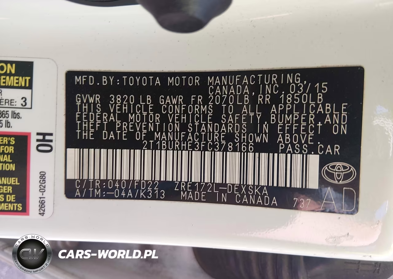 2015 Toyota Corolla S Plus VIN:2T1BURHE3FC378166 - 9