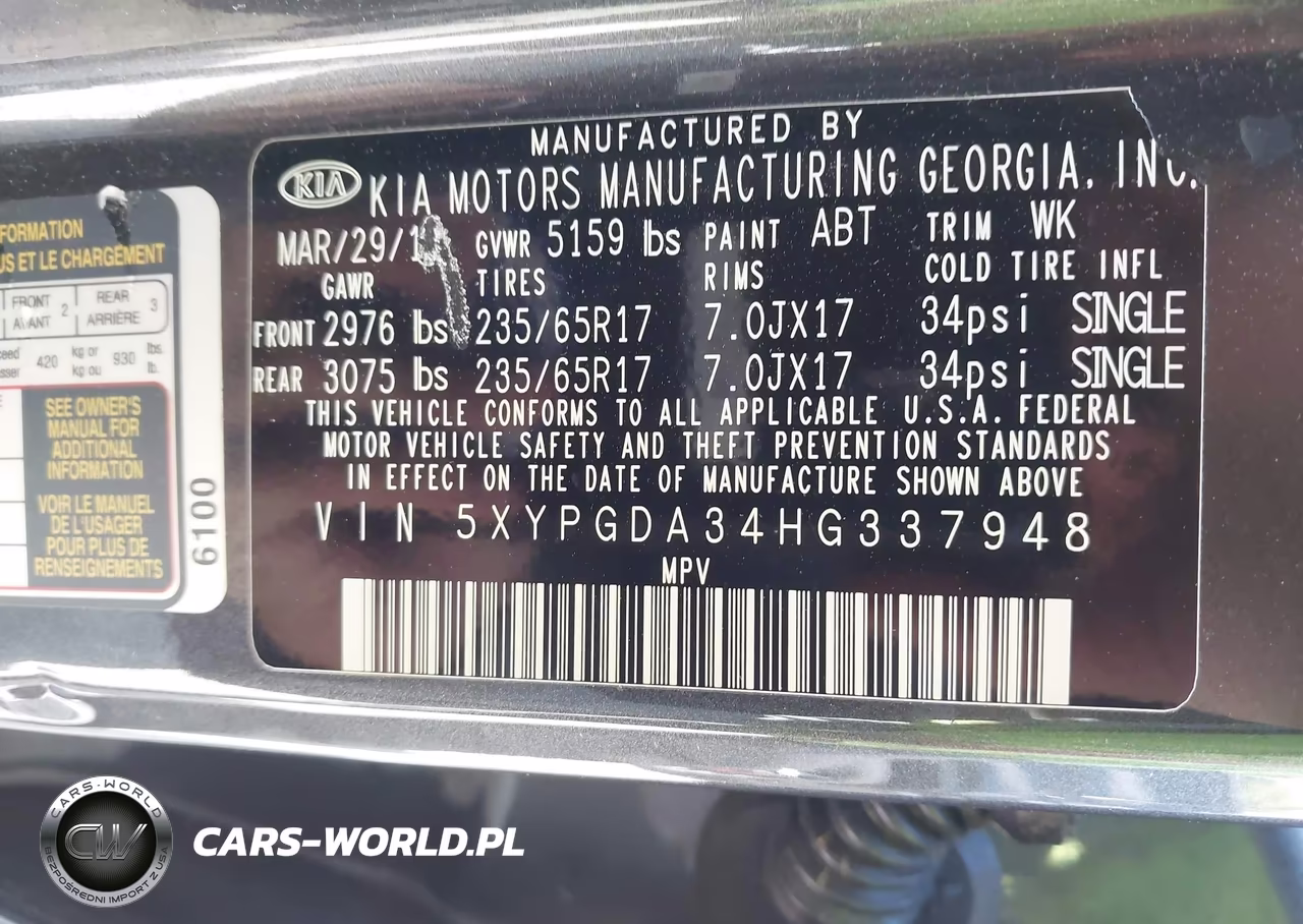 2017 Kia Sorento 2.4L Lx VIN:5XYPGDA34HG337948 - 9
