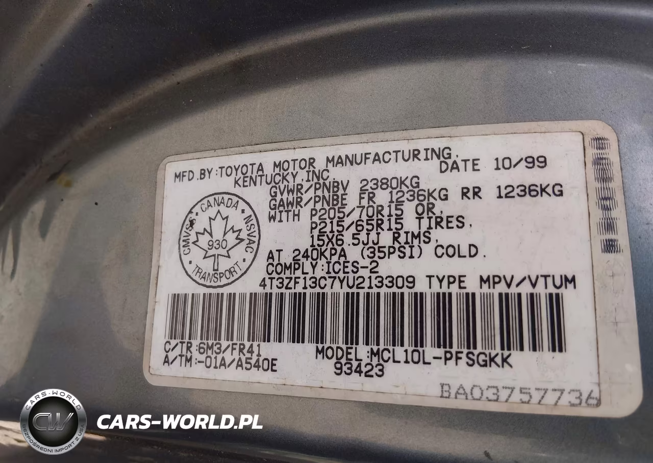 2000 Toyota Sienna Le-Xle VIN:4T3ZF13C7YU213309 - 9