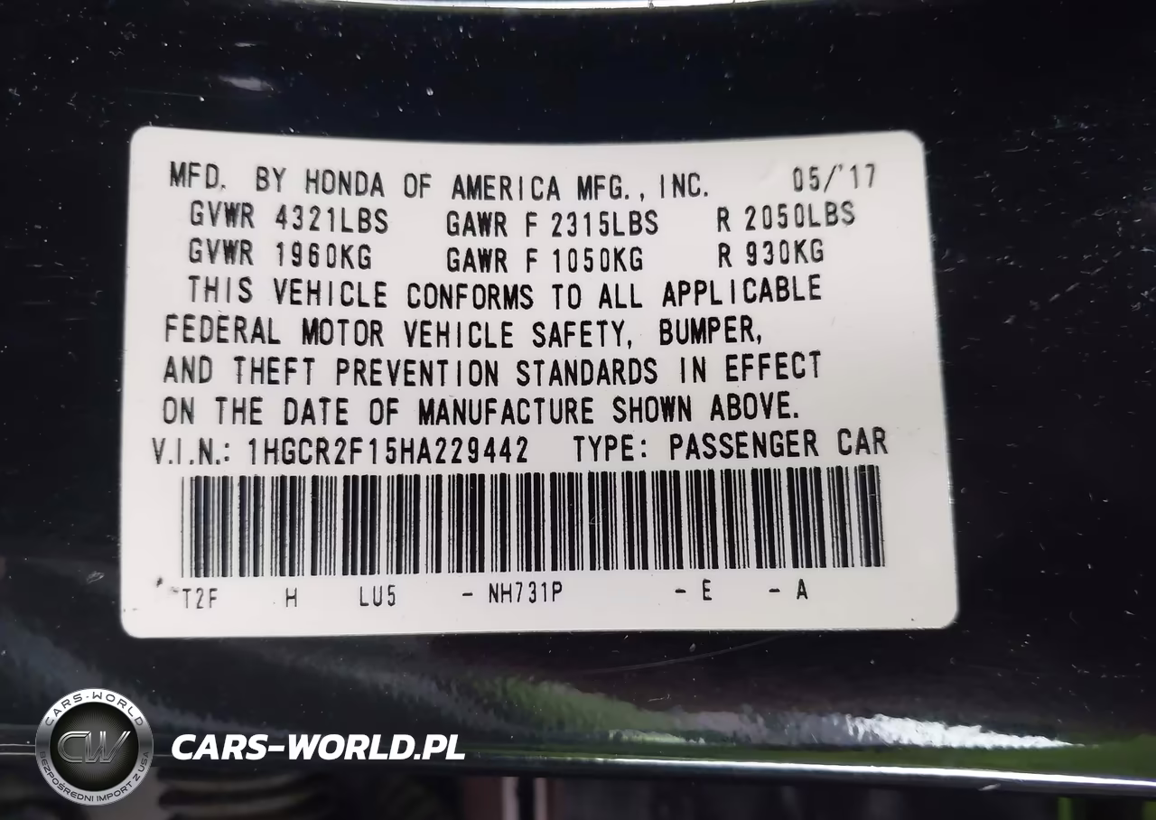 2017 Honda Accord Sport Se VIN:1HGCR2F15HA229442 - 9