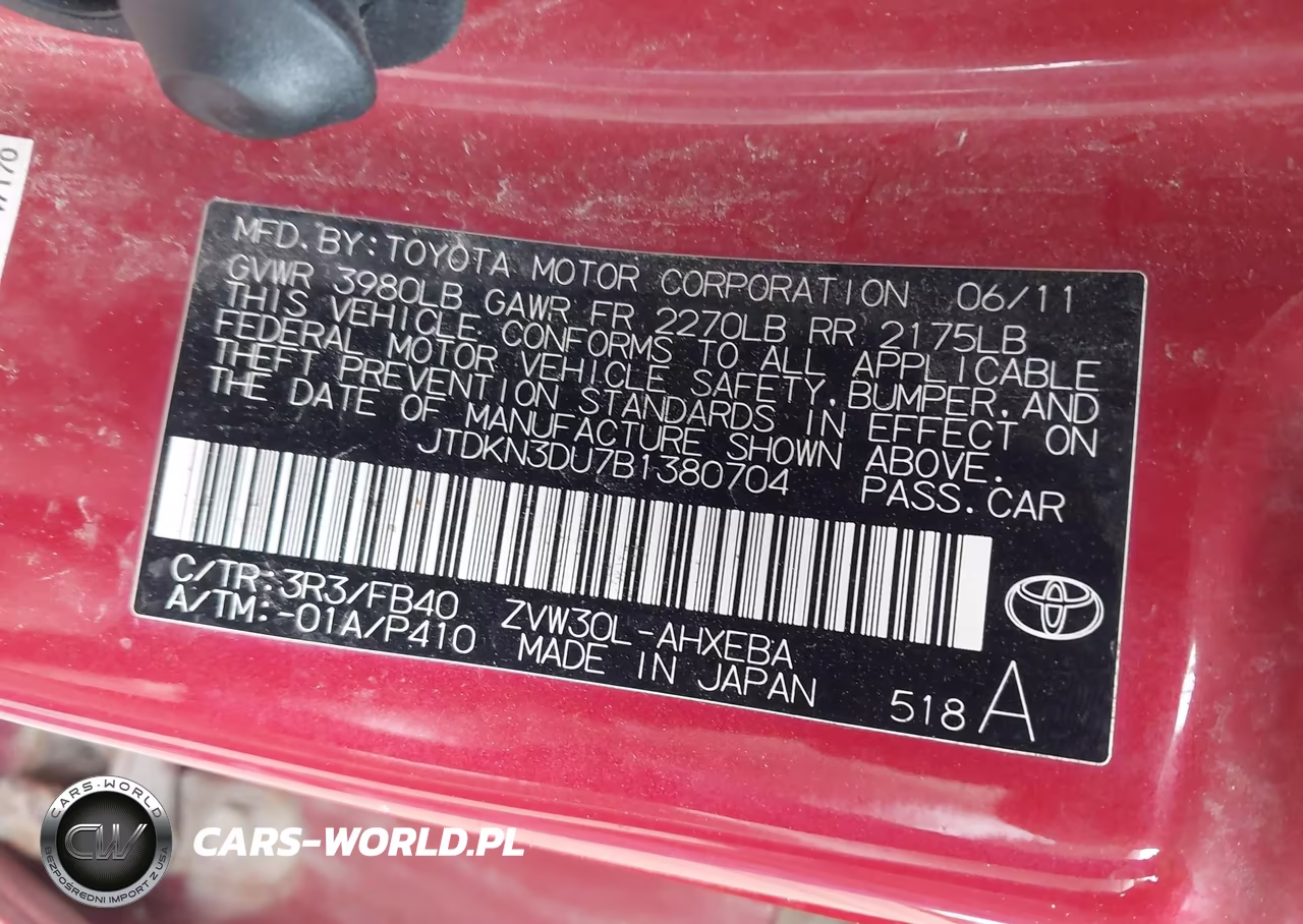 2011 Toyota Prius Two VIN:JTDKN3DU7B1380704 - 9