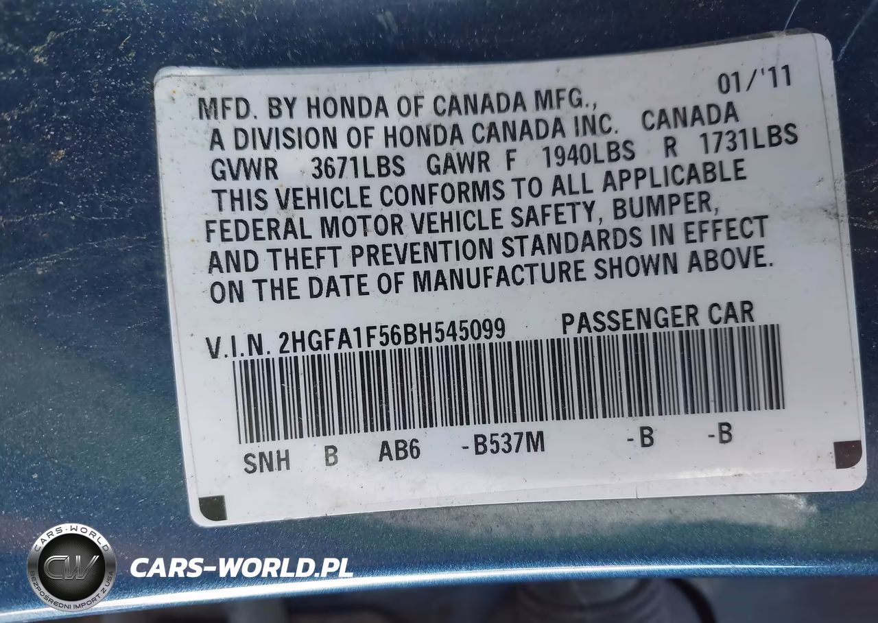 2011 Honda Civic Lx VIN:2HGFA1F56BH545099 - 9