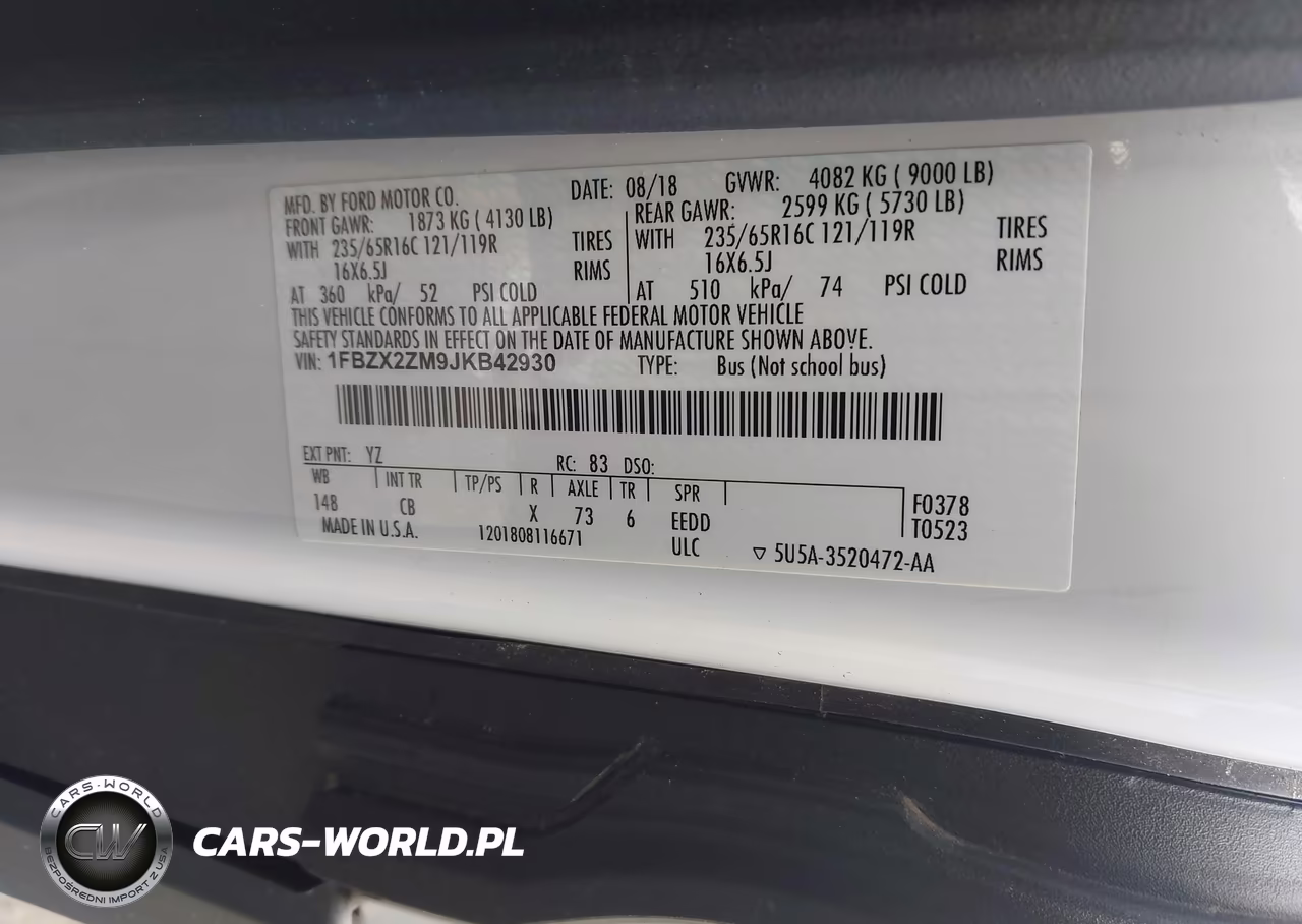 2018 Ford Transit-350 Xl VIN:1FBZX2ZM9JKB42930 - 9