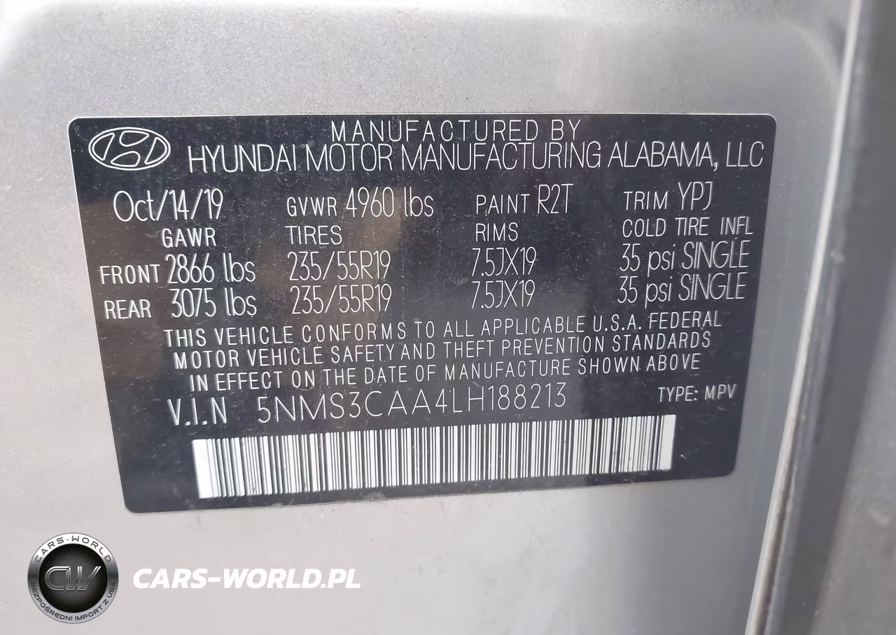 2020 Hyundai Santa Fe Sel 2.0T VIN:5NMS3CAA4LH188213 - 9