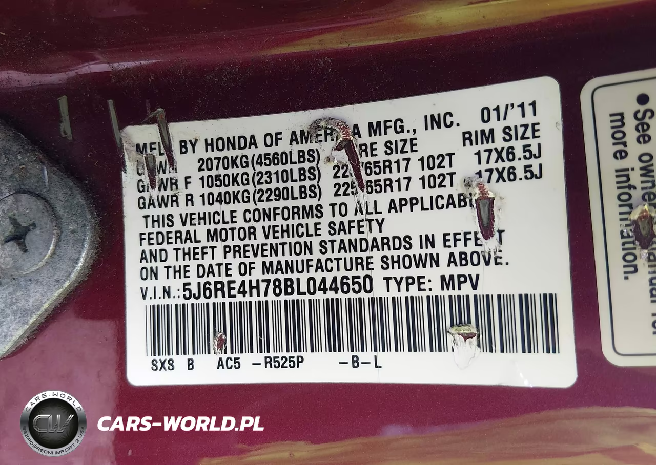 2011 Honda Cr-V Ex-L VIN:5J6RE4H78BL044650 - 9