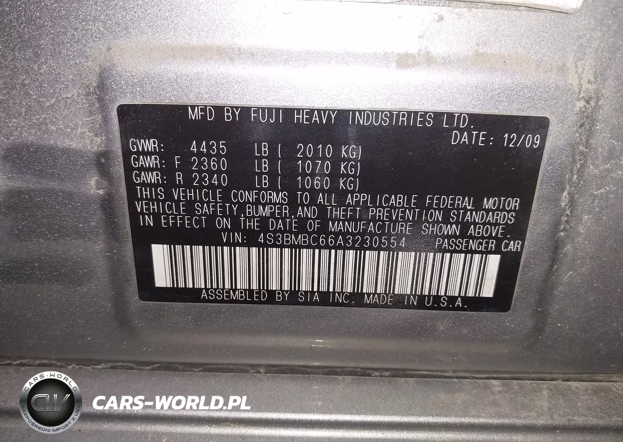 2010 Subaru Legacy 2.5I Premium VIN:4S3BMBC66A3230554 - 9